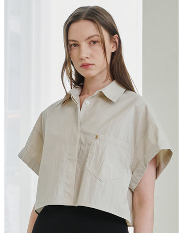누브 Roll Up Pocket Crop Shirts - Light Khaki