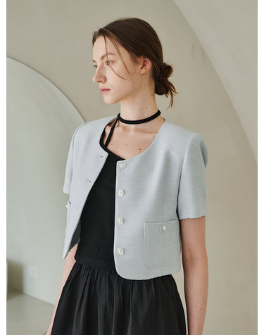 Summer Tweed Round Jacket - Sky Blue