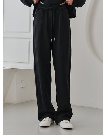 Wide Pintuck Banding Pants - Black