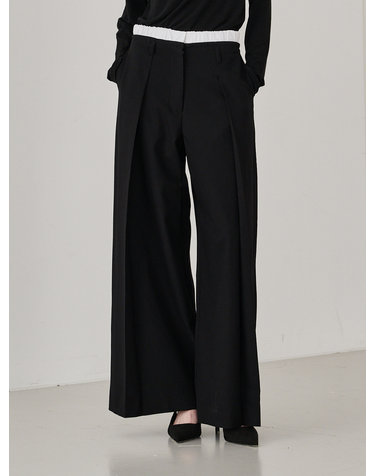 Double Waist Wool Pants - Black