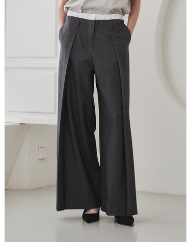 Double Waist Wool Pants - Dark Gray