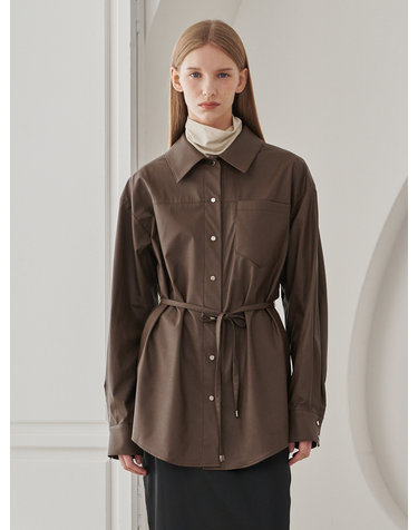 Belted Leather Shirts - Brown