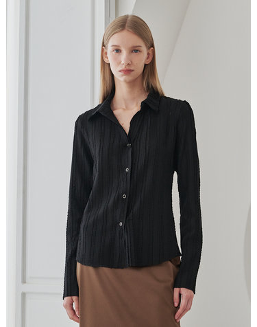 V- Neck Slim Fit Collar Blouse - Black