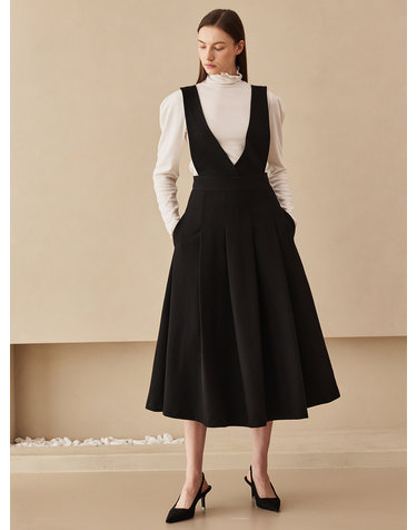 V- Neck Sleeveless  Flare Dress - Black