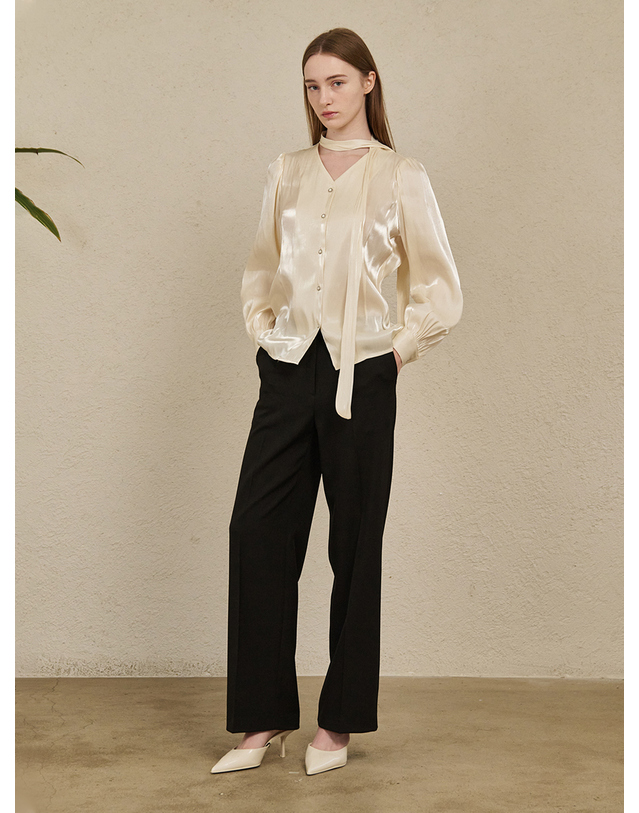 누브 Straight Semi Wide Pants - Black 블랙 착용컷