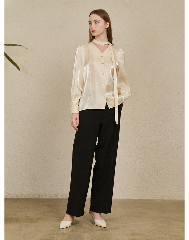 누브 Straight Semi Wide Pants - Black 블랙 착용컷