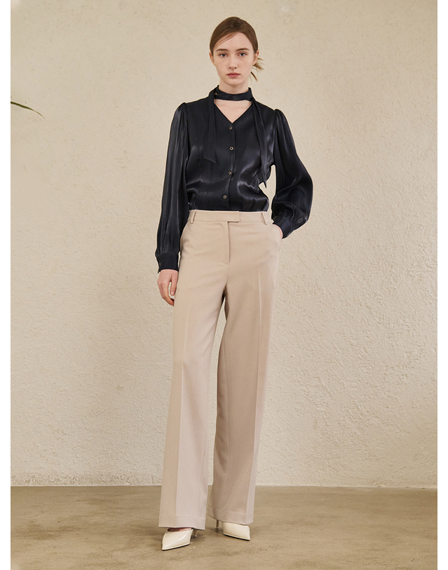누브 Straight Semi Wide Pants - Beige 베이지 착용컷