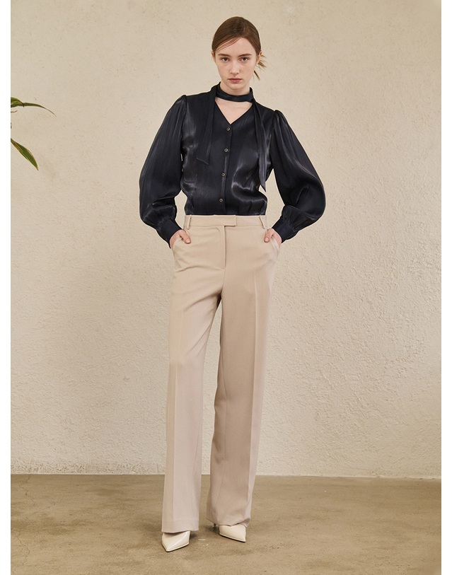 누브 Straight Semi Wide Pants - Beige 베이지 착용컷