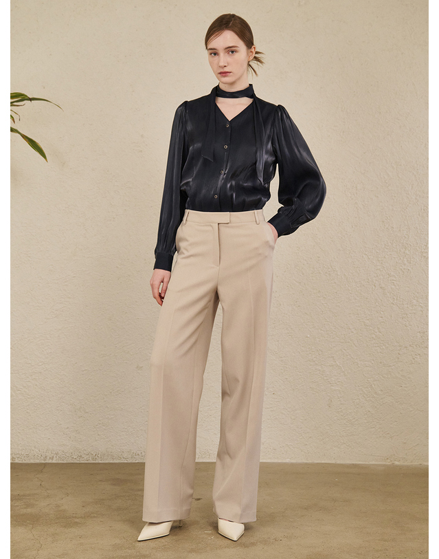 누브 Straight Semi Wide Pants - Beige 베이지 착용컷