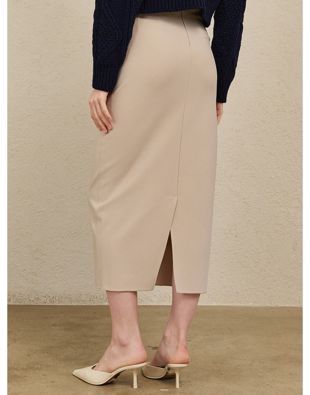 누브 Back Slit Slim fit Skirt - Beige 베이지 착용컷