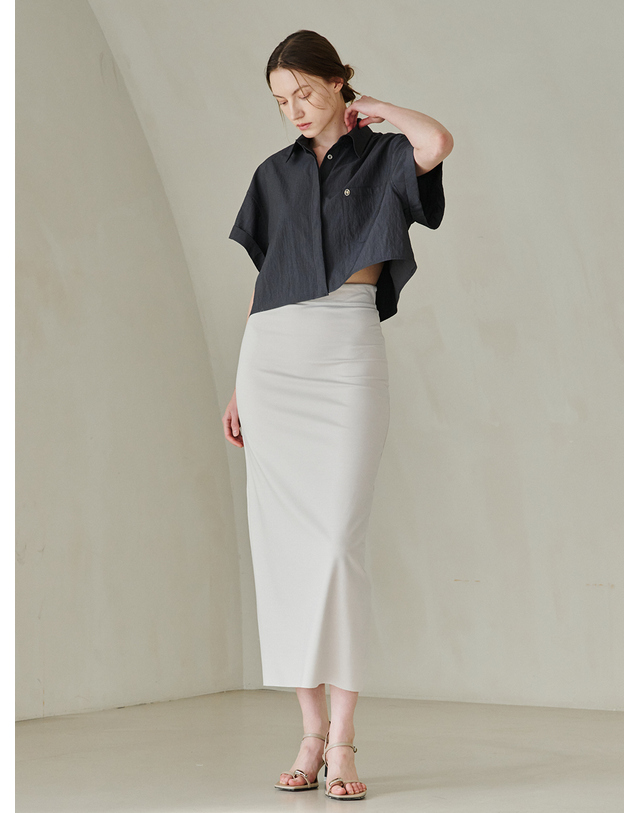 누브 Cut Out Slim-fit Long Skirt -Light Beige 베이지 착용컷
