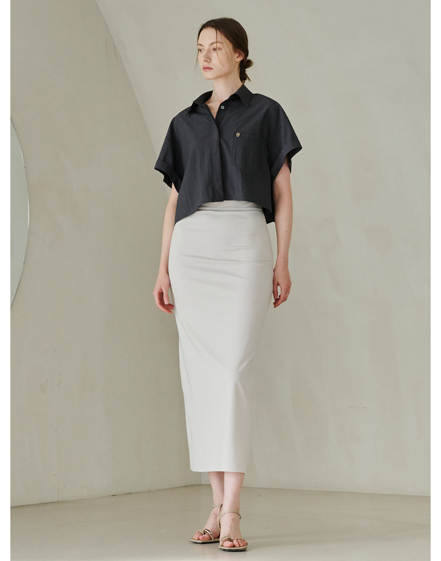 누브 Cut Out Slim-fit Long Skirt -Light Beige 베이지 착용컷