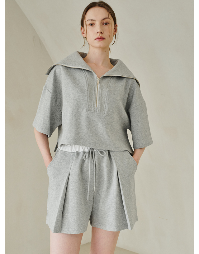 누브 Wide Collar Half Sleeve T-Shirts - M.Gray 착용컷