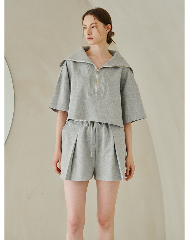 누브 Wide Collar Half Sleeve T-Shirts - M.Gray 착용컷
