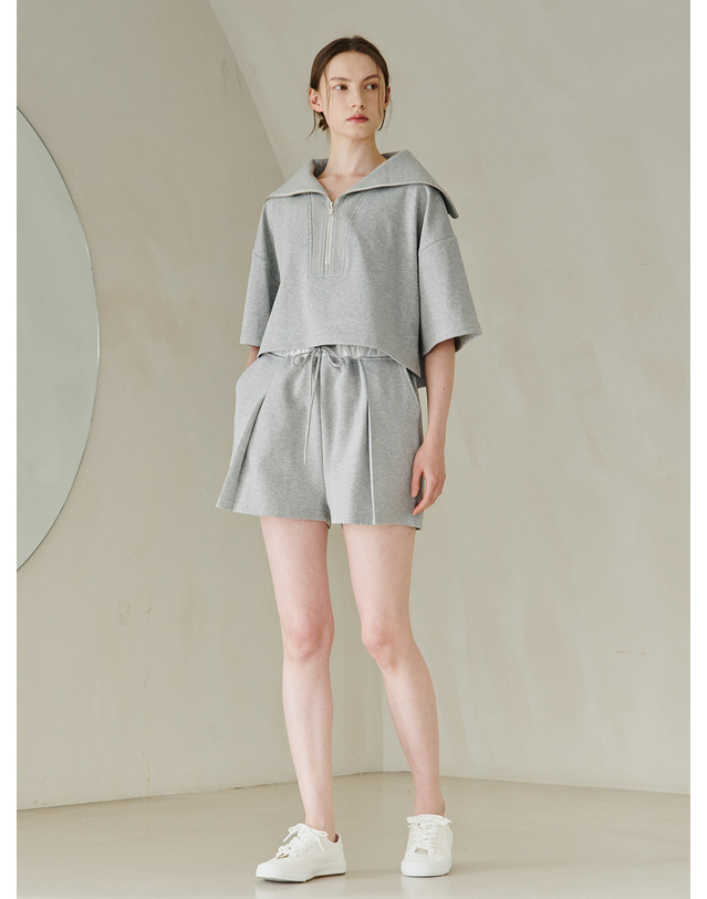 누브 Wide Collar Half Sleeve T-Shirts - M.Gray 착용컷