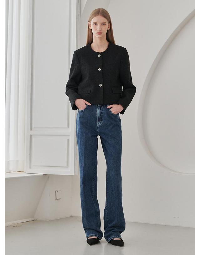 누브 Straight Stitch Denim Pants - Navy 착용컷