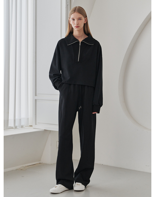 누브 Wide Pintuck Banding Pants - Black 화이트 착용컷