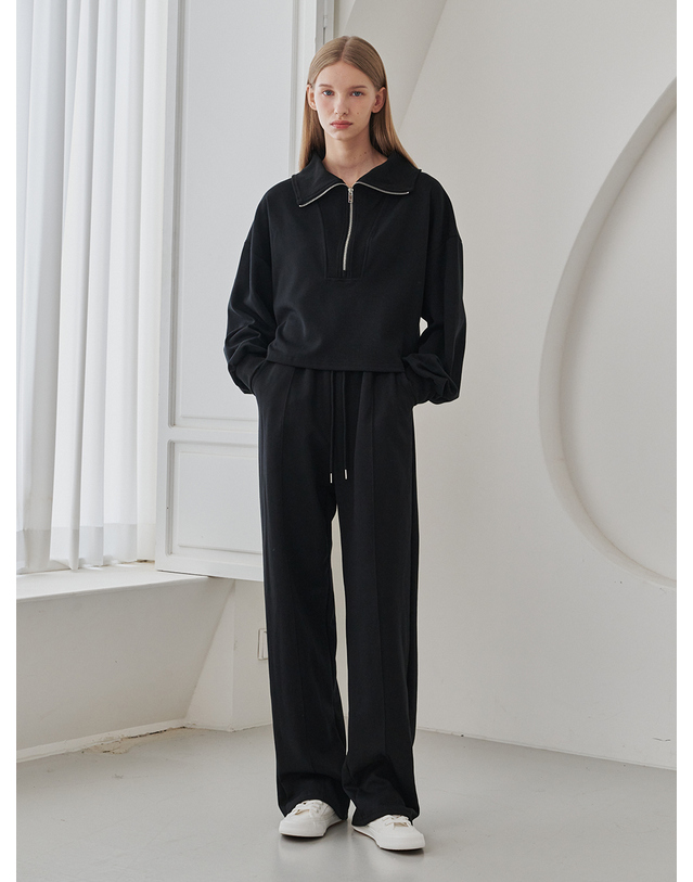 누브 Wide Pintuck Banding Pants - Black 화이트 착용컷