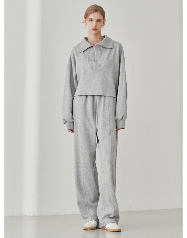누브 Wide Pintuck Banding Pants - M. Gray 화이트 착용컷