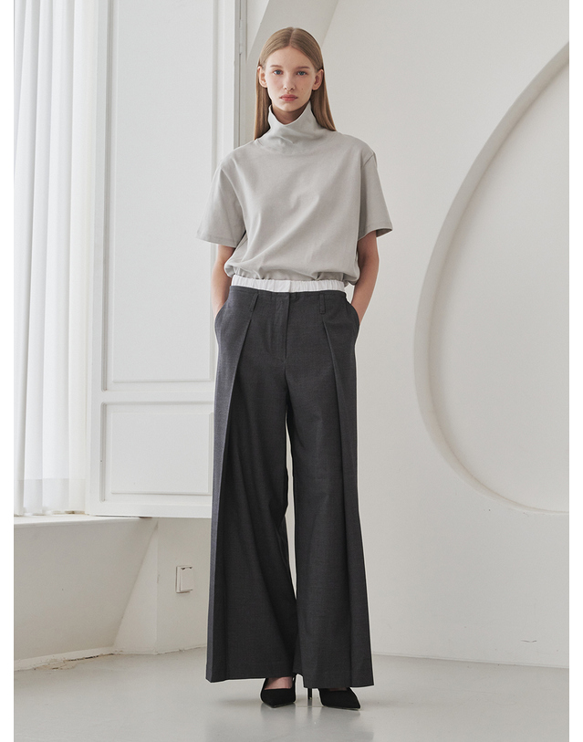 누브 Double Waist Wool Pants - Dark Gray 블랙 착용컷
