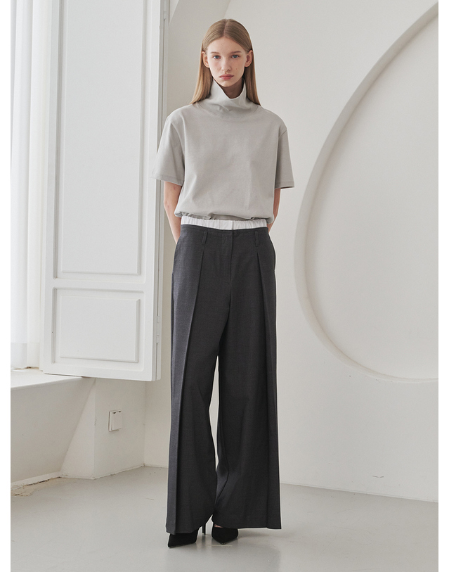 누브 Double Waist Wool Pants - Dark Gray 블랙 착용컷