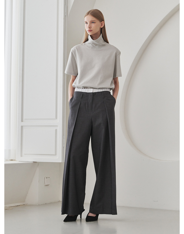 누브 Double Waist Wool Pants - Dark Gray 블랙 착용컷