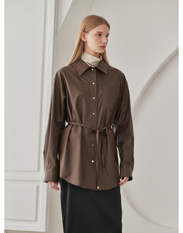 누브 Belted Leather Shirts - Brown 착용컷