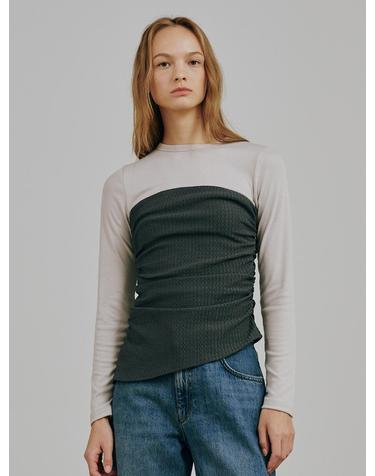 뷔스티에 탑 +롱슬리브 셋트 - 그레이 / Bustier Top + Long Sleeve Set - Gray