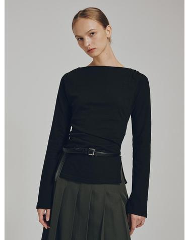 보트넥 드레이프 티셔츠 - 블랙 / Boatneck Drape T-shirts - Black