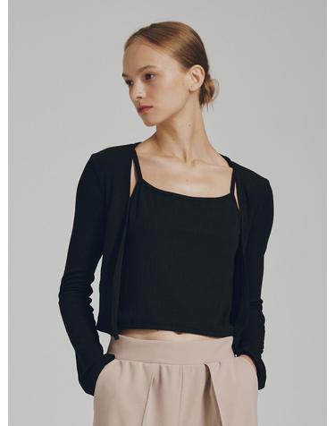 소프트 가디건 슬리브리스 셋트 - 블랙 / Soft Cardigan Sleeveless Set - Black