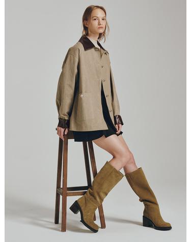 코튼 레더 워크 자켓 - 베이지 / Cotton Leather Work Jacket - Beige