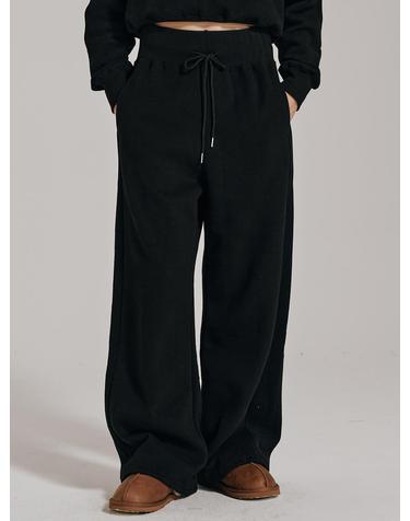 [기모] 와이드 밴딩 스웻 팬츠 - 블랙 / Wide Banding Sweat Pants - Black