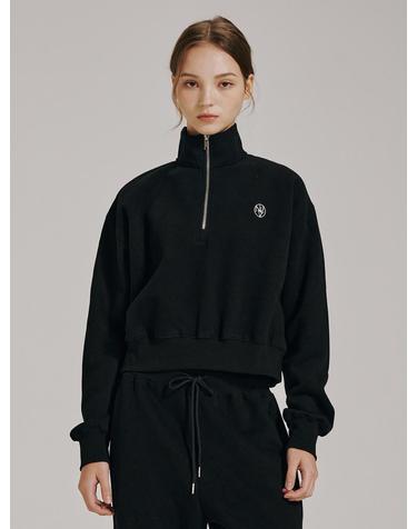 [기모] 하프집업 크롭 스웻셔츠 - 블랙 / Half Zip Up Crop Sweatshirts - Black