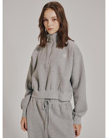 [기모] 하프집업 크롭 스웻셔츠 - 멜란지 그레이 / Half Zip Up Crop Sweatshirts - M. Gray
