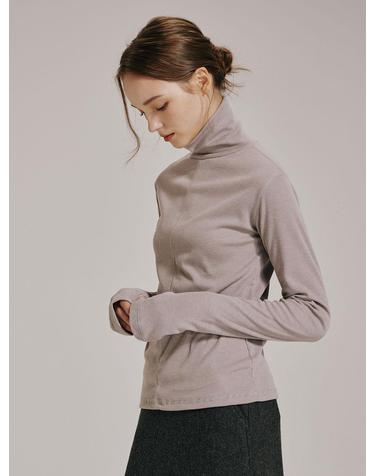 스티치 터틀넥 워머 티셔츠 - 모카 / Stitch Turtleneck Warmer T-Shirt - Mocha