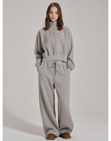 [기모] 하프집업 크롭 스웻셔츠 셋업 - 멜란지 그레이 / Half Zip Up Crop Sweatshirts Set Up - M.Gray