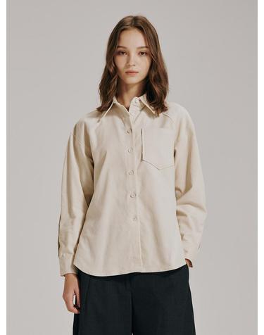 코듀로이 커브드 슬리브 블라우스 - 아이보리 / Corduroy Curved Sleeve Blouse -Ivory