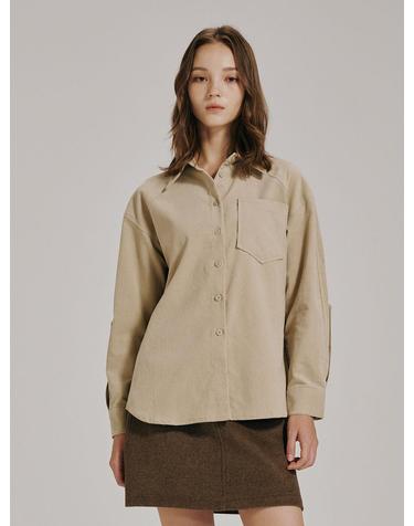 코듀로이 커브드 슬리브 블라우스 - 베이지 / Corduroy Curved Sleeve Blouse -Beige