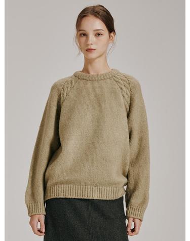 라운드 넥 울 니트 - 올리브 / Round Neck Wool Knit - Olive