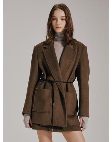 울 벨티드 자켓 - 브라운 / Wool Belted Jacket - Brown