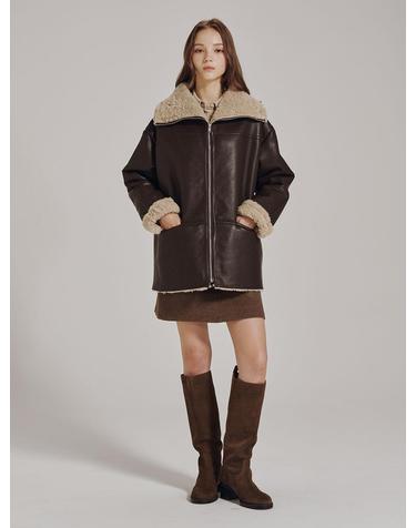 레더 무스탕 코트 - 브라운 / Leather Mustang Coat - Brown