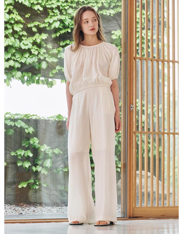 누브 써머 링클 밴딩 팬츠 - 아이보리 / Summer Wrinkle Banding Pants - Ivory 착용컷