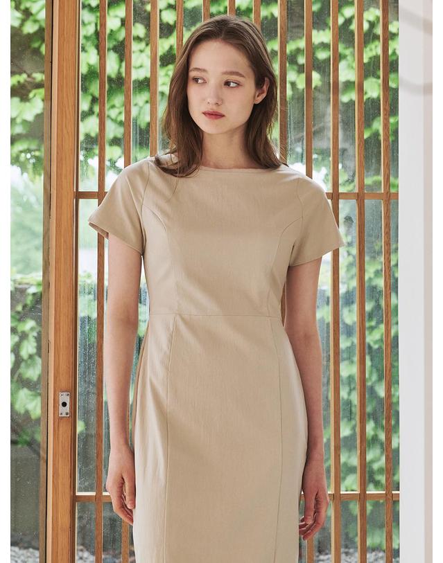 누브 보트넥 쉬폰 레이어드 드레스 - 베이지 / Boat Neck Chiffon Layered Dress - Beige 착용컷
