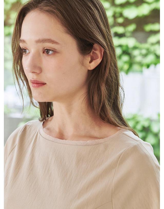 누브 보트넥 쉬폰 레이어드 드레스 - 베이지 / Boat Neck Chiffon Layered Dress - Beige 착용컷
