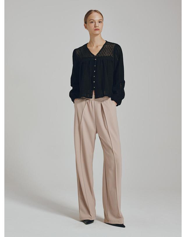 누브 원턱 밴딩 팬츠 - 라이트 베이지 / One Tuck Banding Pants - Light Beige 착용컷