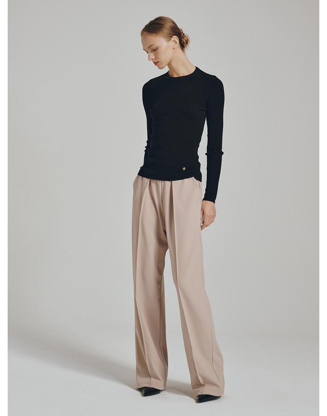 누브 원턱 밴딩 팬츠 - 라이트 베이지 / One Tuck Banding Pants - Light Beige 착용컷