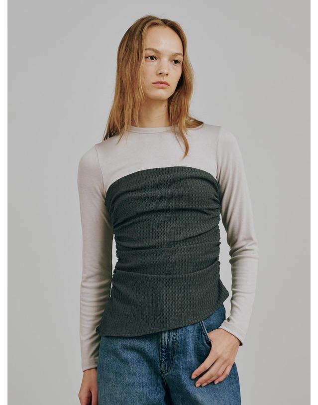 누브 뷔스티에 탑 +롱슬리브 셋트 - 그레이 / Bustier Top + Long Sleeve Set - Gray 착용컷