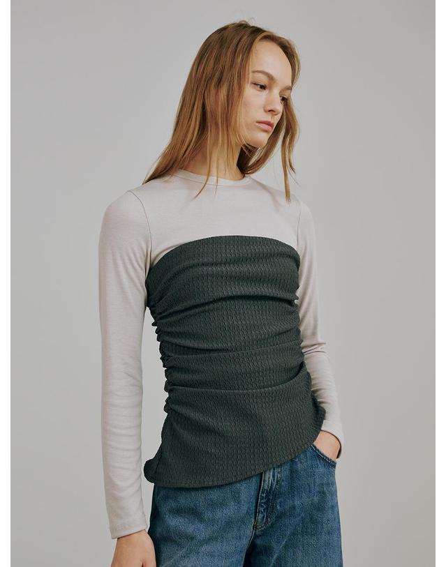 누브 뷔스티에 탑 +롱슬리브 셋트 - 그레이 / Bustier Top + Long Sleeve Set - Gray 착용컷