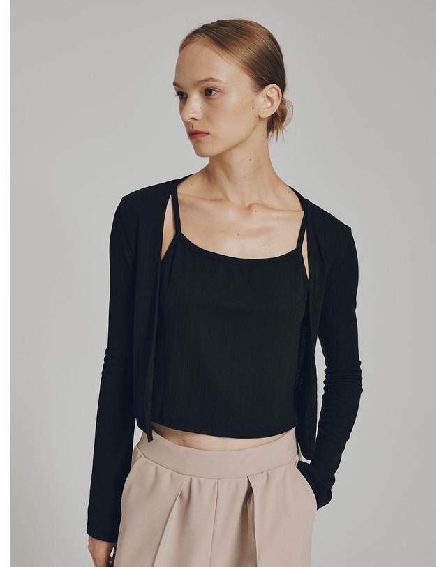 누브 소프트 가디건 슬리브리스 셋트 - 블랙 / Soft Cardigan Sleeveless Set - Black 착용컷