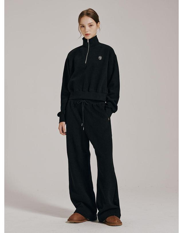 누브 [기모] 하프집업 크롭 스웻셔츠 - 블랙 / Half Zip Up Crop Sweatshirts - Black 착용컷